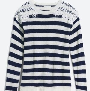 Stitch Fix August Mist Nautical Lace Shoulder Sweater Women's Small S Navy White
